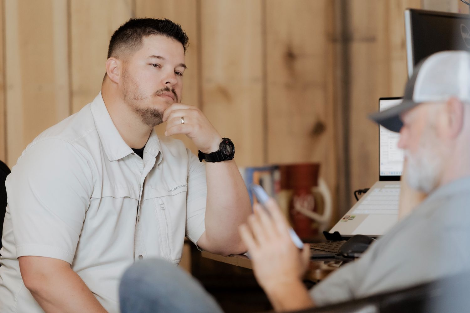 Andrew Knight meeting with a tree service owner